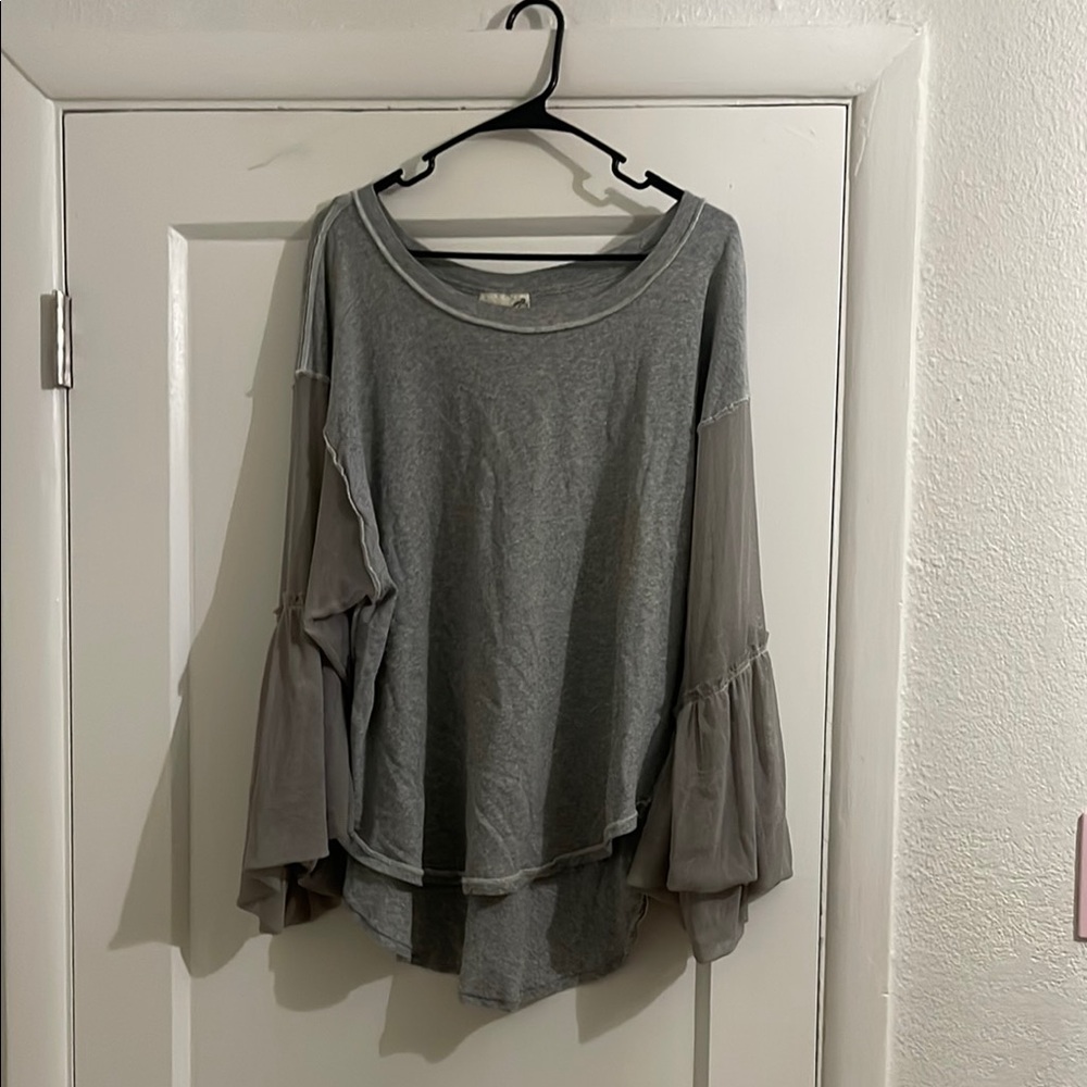 Grey mesh sleeve FREE PEOPLE top